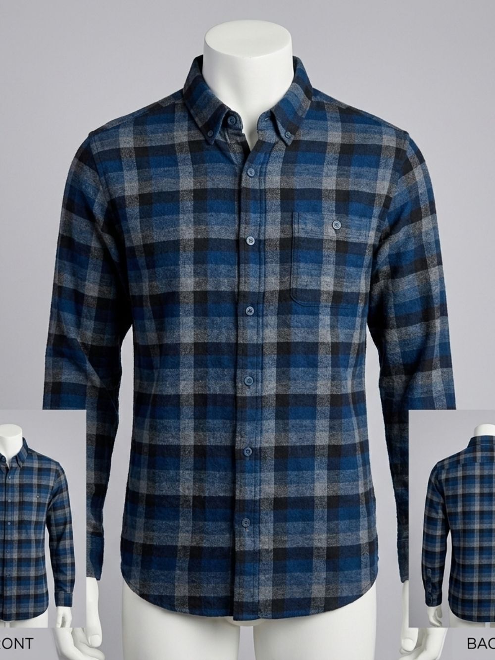 Vtg Weatherproof Blue and Gray Plaid Button-Down Shirt Men's XL